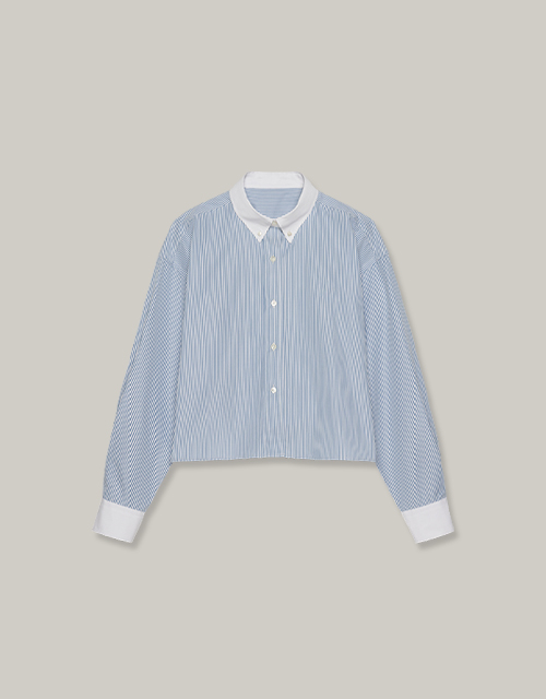 crop simple shirt (white collar &amp; stripe)